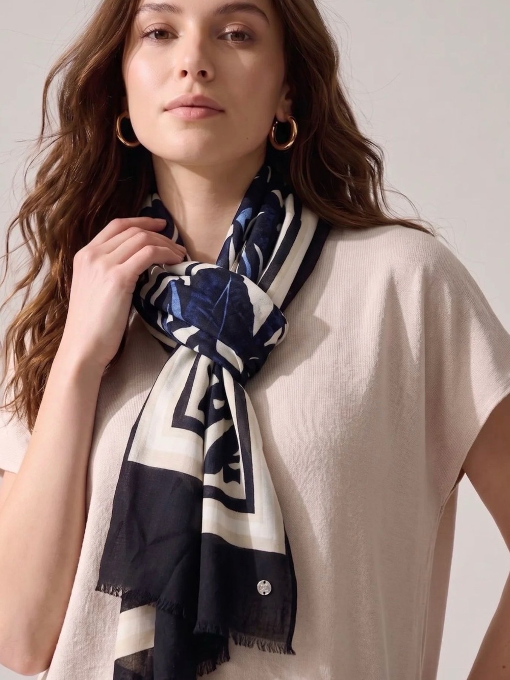 Joseph Ribkoff Navy and White Printed Lightweight Scarf